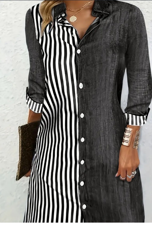 Versatile Striped Block Dress – Perfect for Spring & Fall