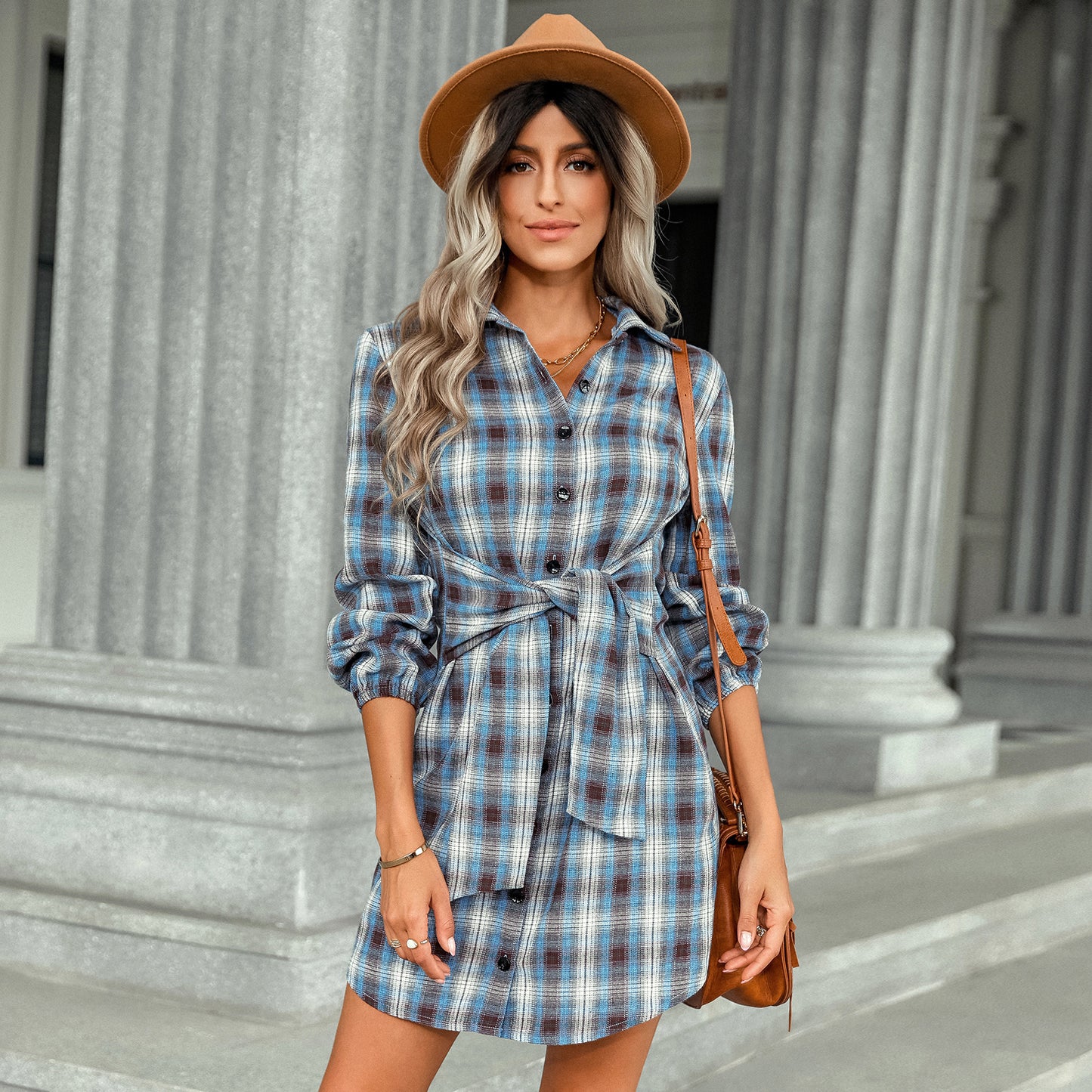 Plaid Perfection Drawstring Waist Fashion Dress