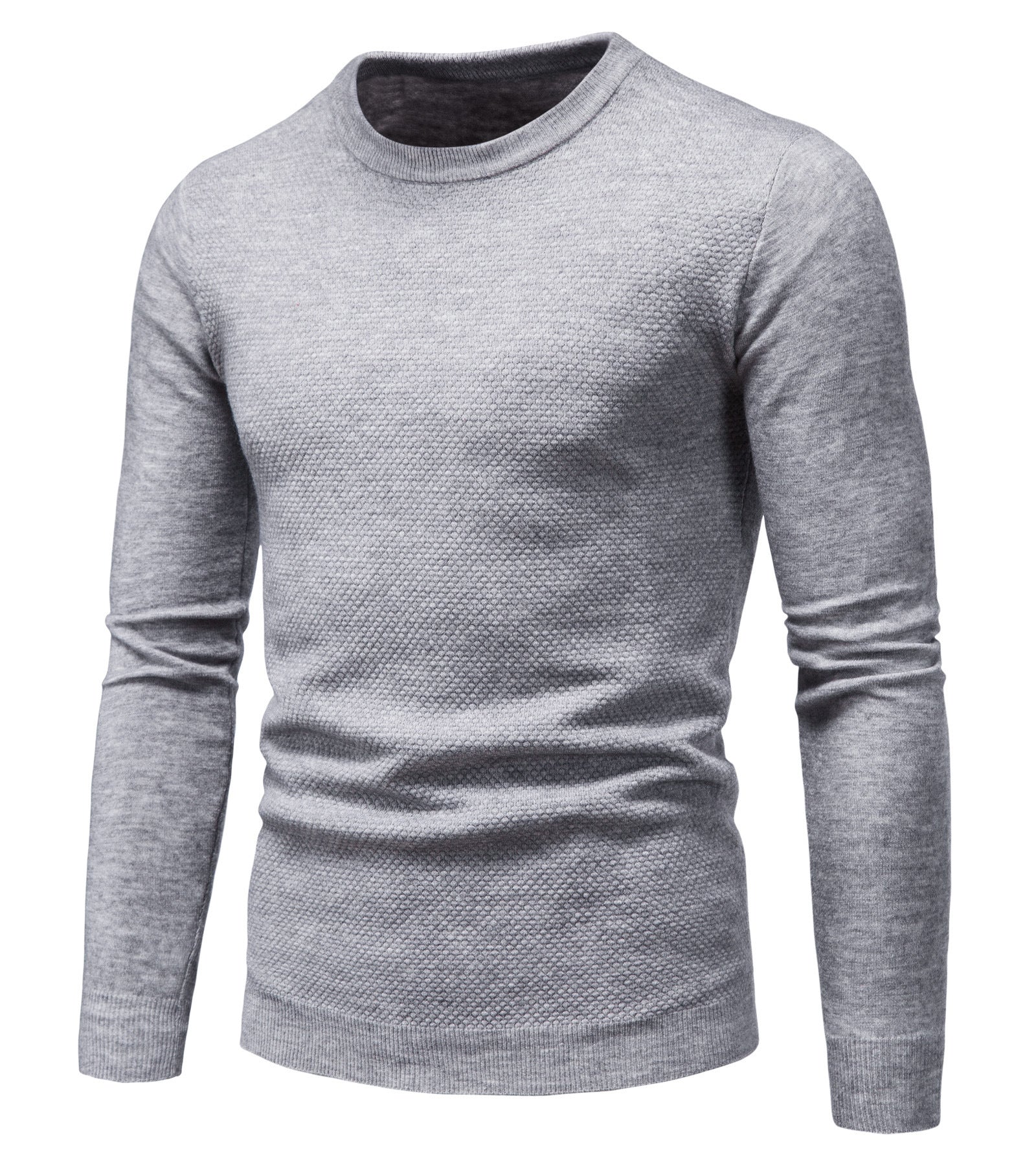 A gray Urban Wave Chunky Knit sweater with a crew neckline and a textured fabric.
