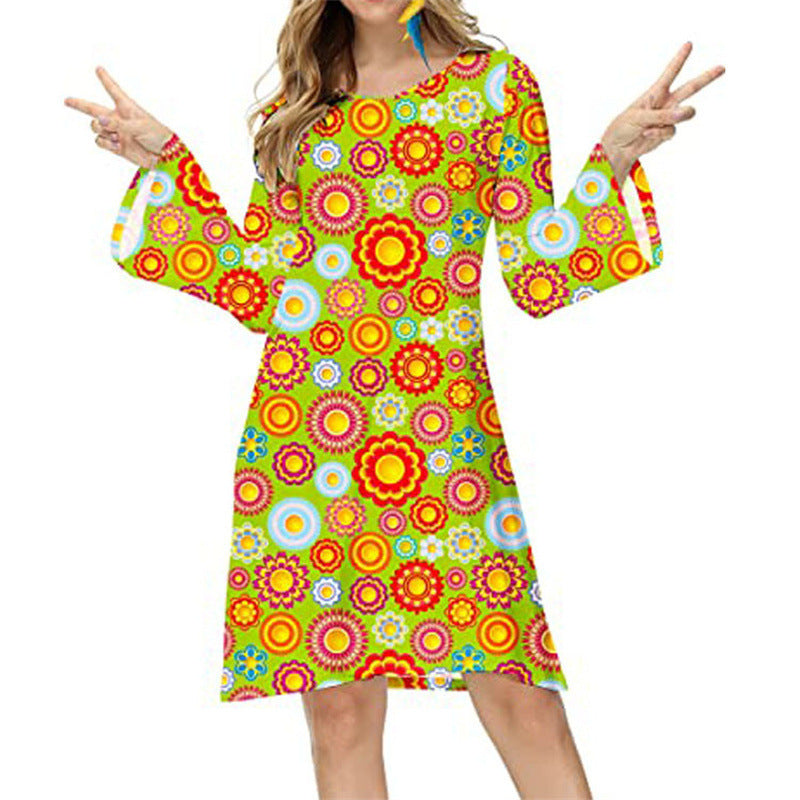 Retro Chic Hippie Print Dress