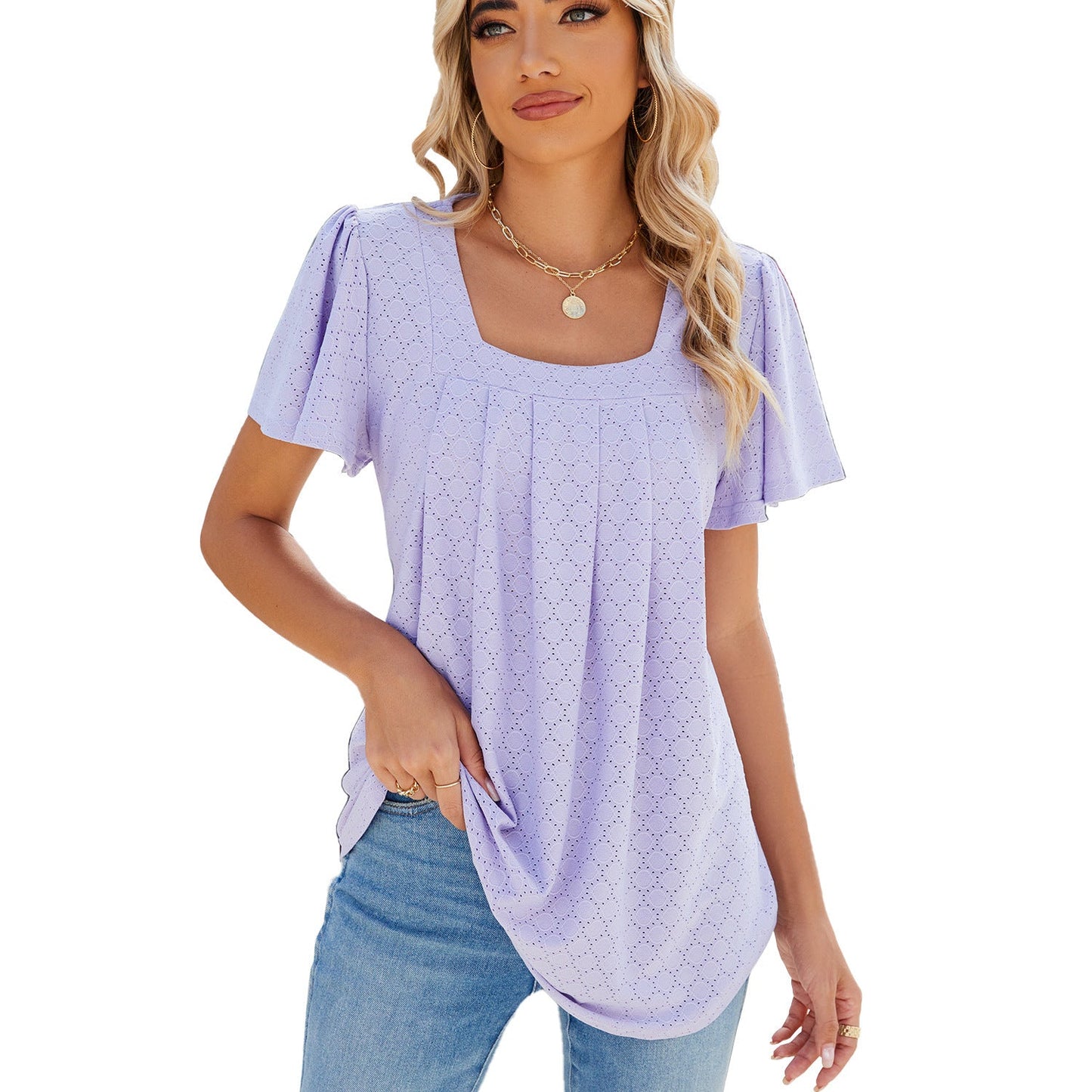 Summer Breeze Pleated Square Neck Tee Sean Powell Apparel