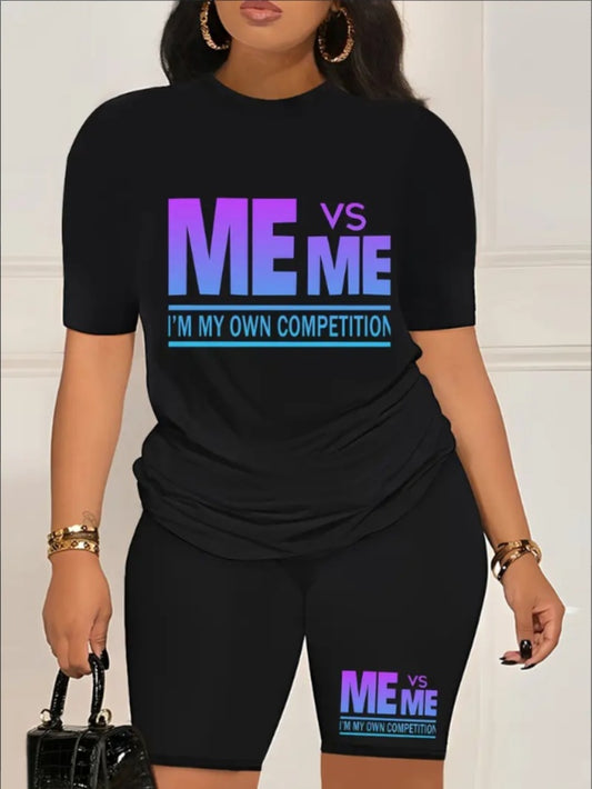 Trendy Vibes Two-Piece Set – Short Sleeve Tee & Biker Shorts Combo