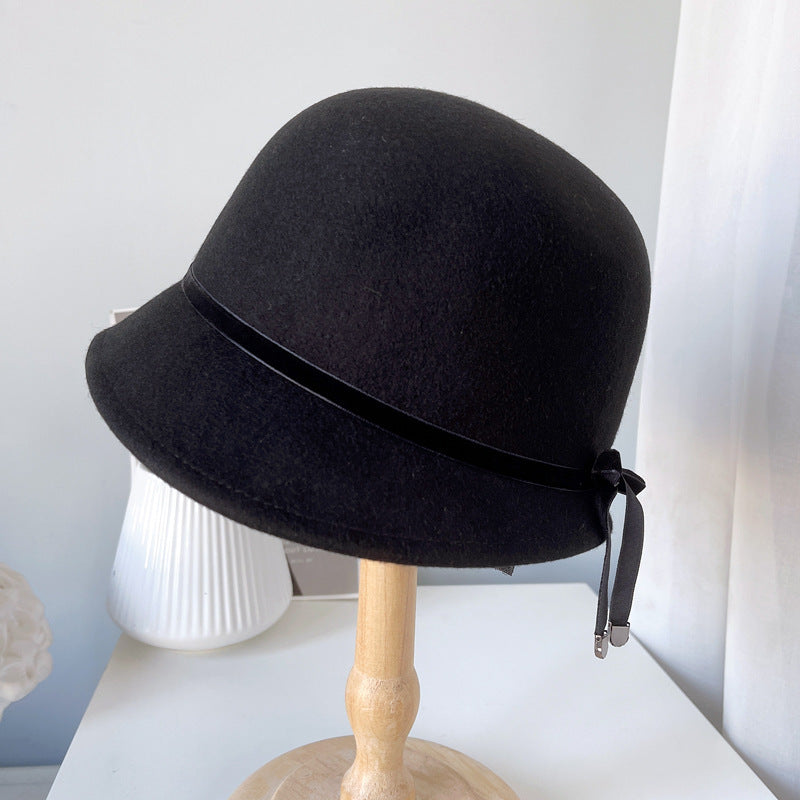 Sophisticated Bow-Accented Wool Felt Hat for Women