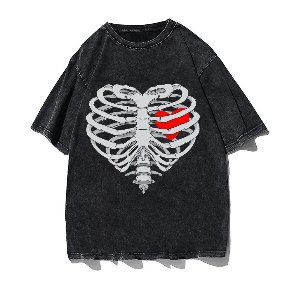 Black t-shirt with a graphic print of a statue and the text 'God Went Iike Holy' repeated multiple times.