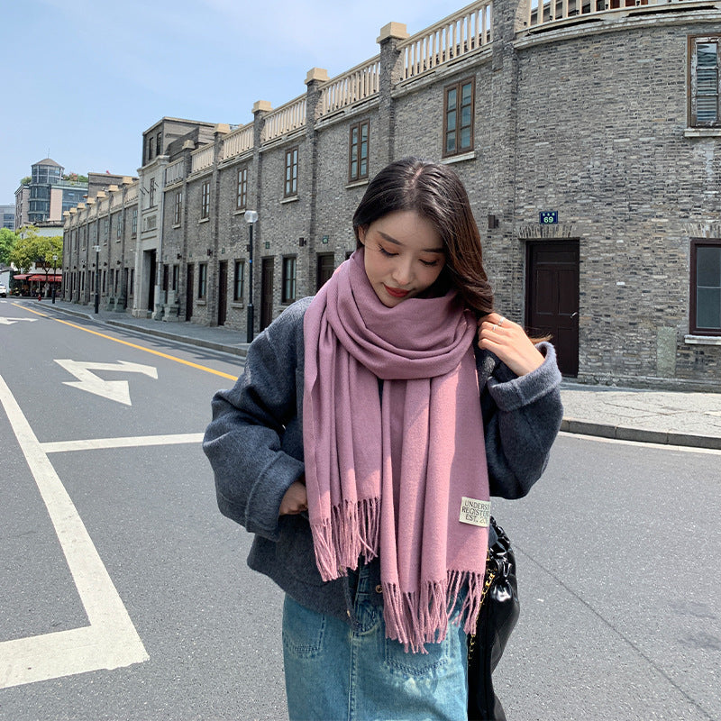 Elegant Wool Blend Tassel Scarf