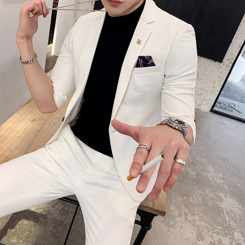 Modern Single Button Two-Piece Suit with Three-Quarter Sleeves