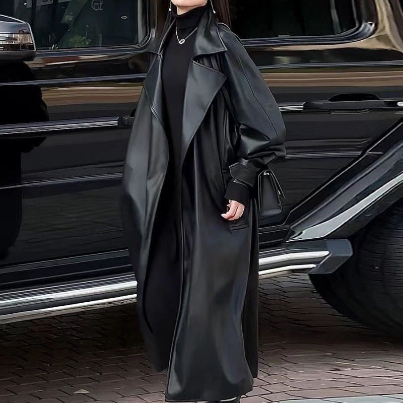 Chic Temperament PU Leather Trench