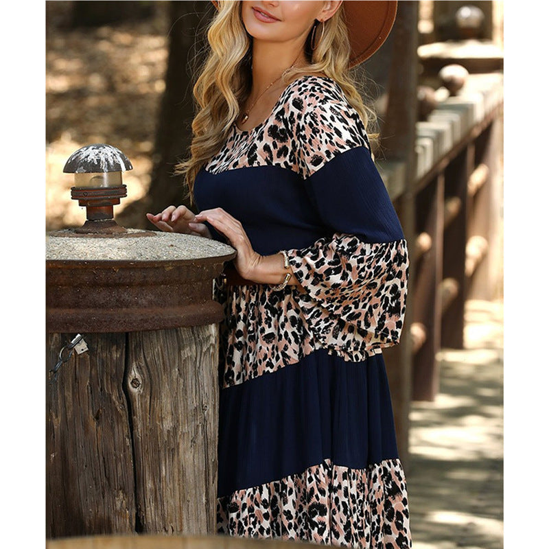 Floral Breeze Round Neck Bell Sleeve Pullover Dress