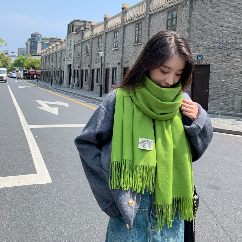 Elegant Wool Blend Tassel Scarf