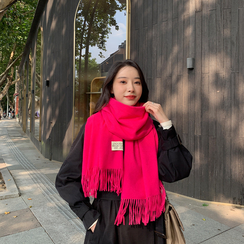 Elegant Wool Blend Tassel Scarf