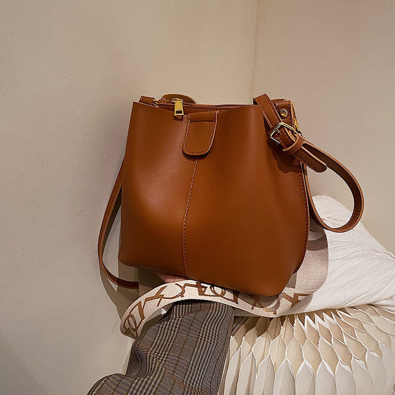 Parisian Chic Wide Strap Bucket Bag