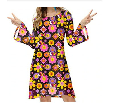 Retro Chic Hippie Print Dress