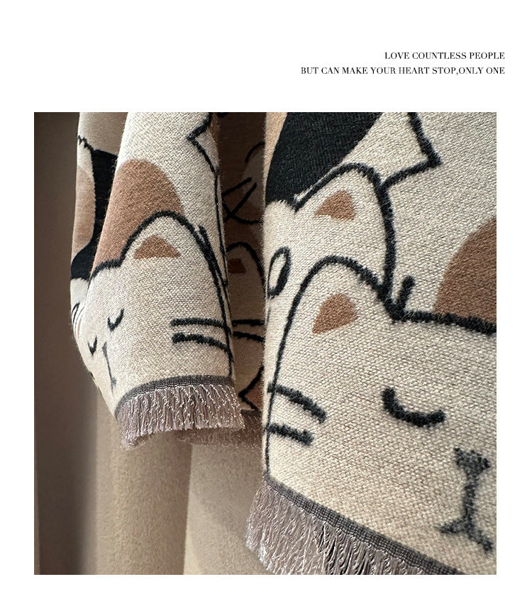Artificial Cashmere Scarf Women's Winter Korean Style All-matching Long Thick Shawl
