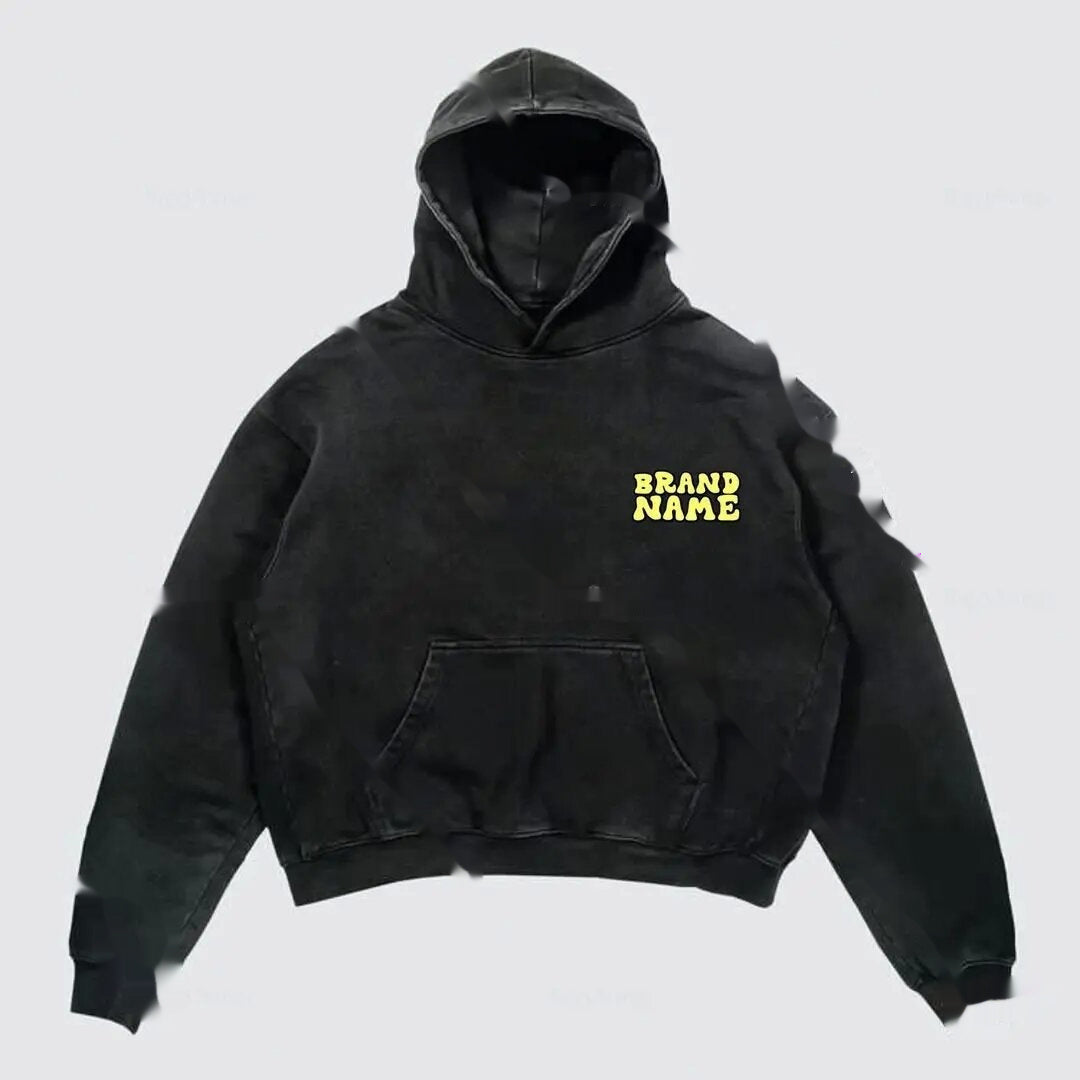 Black hoodie with a stylized skull and crossbones print in red and white