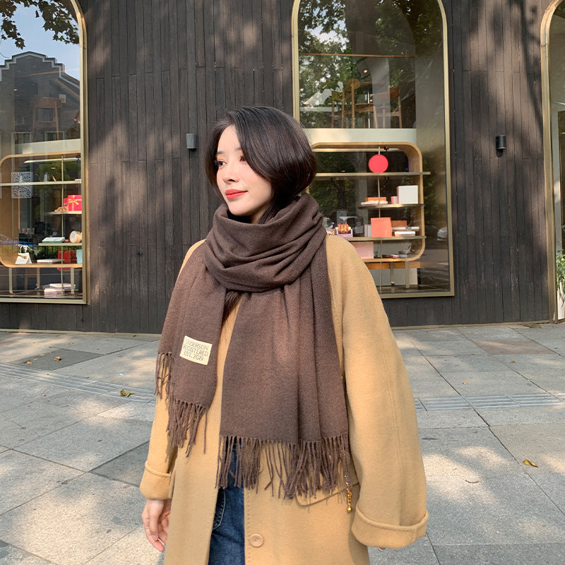 Elegant Wool Blend Tassel Scarf