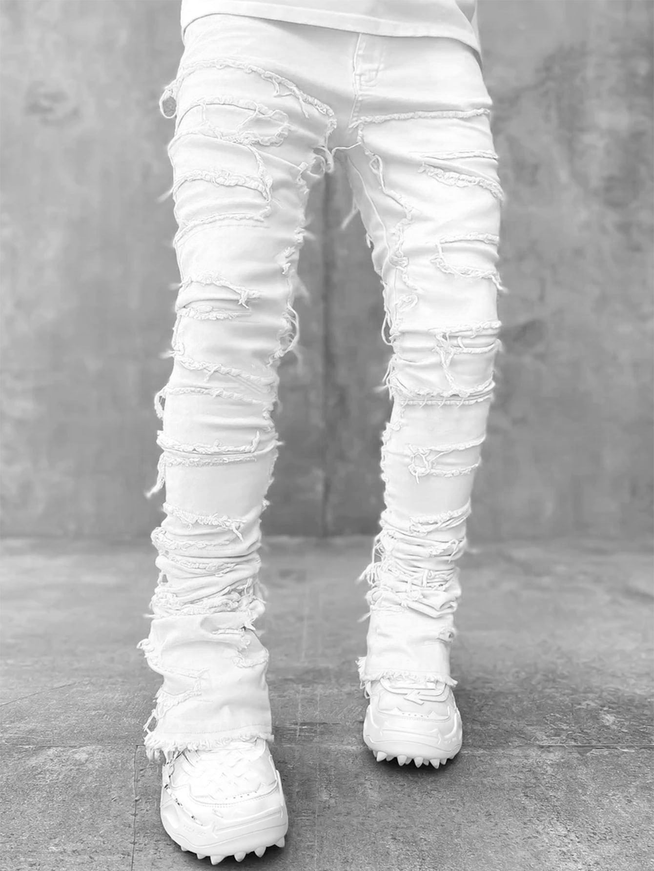 Men Trousers Individual Patched Pants Long Tight Fit Stacked Jeans For Mens Clothing Sean Powell Apparel