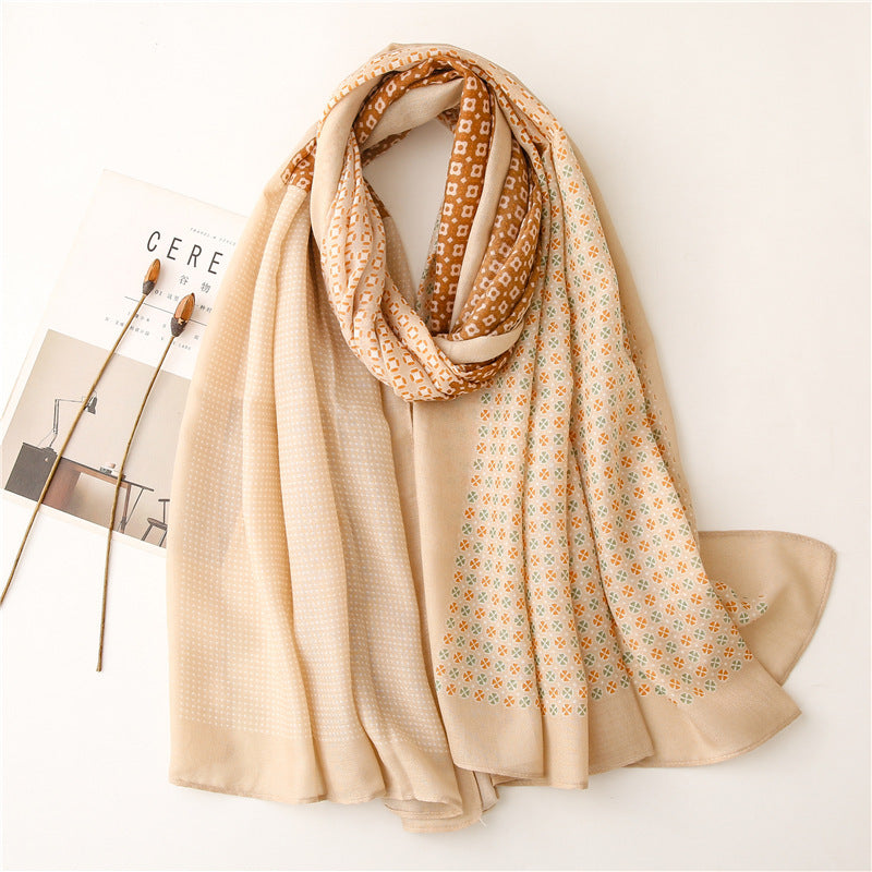 Plain Small Plaid Contrast Color Women's Silk Scarf Shawl Cotton And Linen