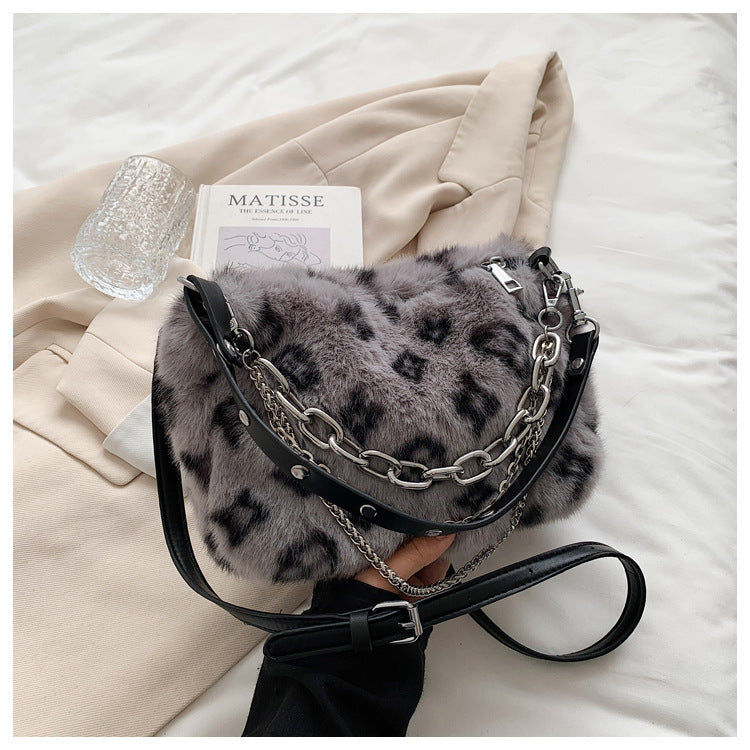 Floral Charm Plush Chain Shoulder Bag