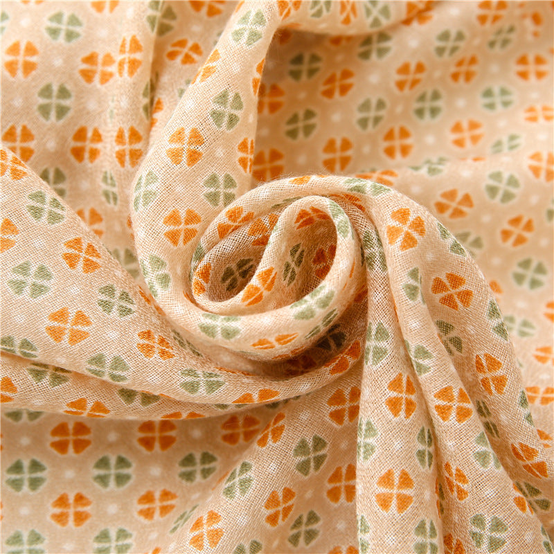 Plain Small Plaid Contrast Color Women's Silk Scarf Shawl Cotton And Linen