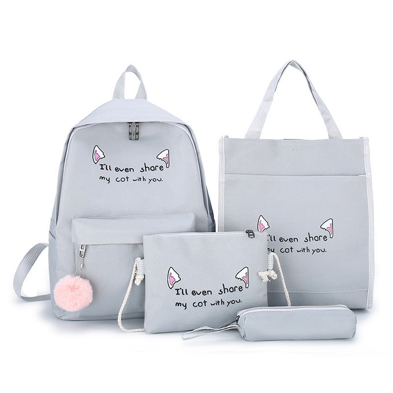 Womens Backpack Contrast Color 4pcs Set Canvas Waterproof Bag