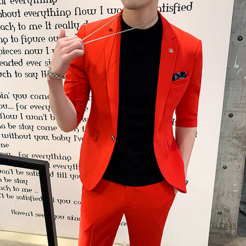 Modern Single Button Two-Piece Suit with Three-Quarter Sleeves