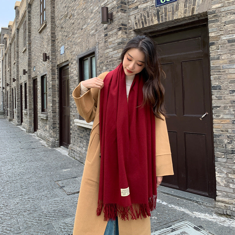 Elegant Wool Blend Tassel Scarf