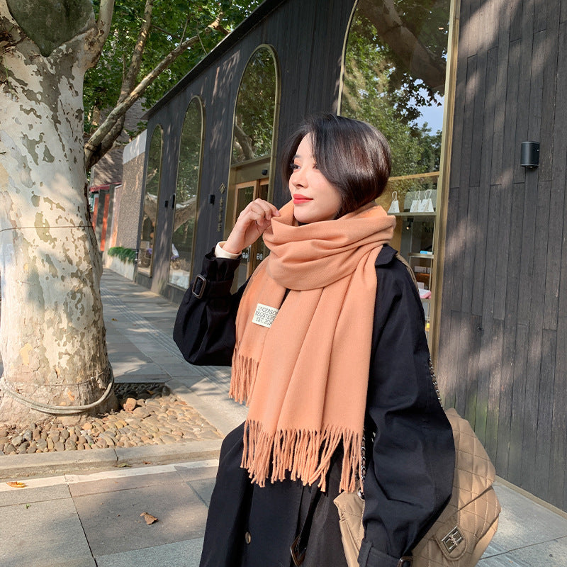 Elegant Wool Blend Tassel Scarf