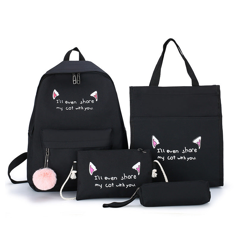 Womens Backpack Contrast Color 4pcs Set Canvas Waterproof Bag