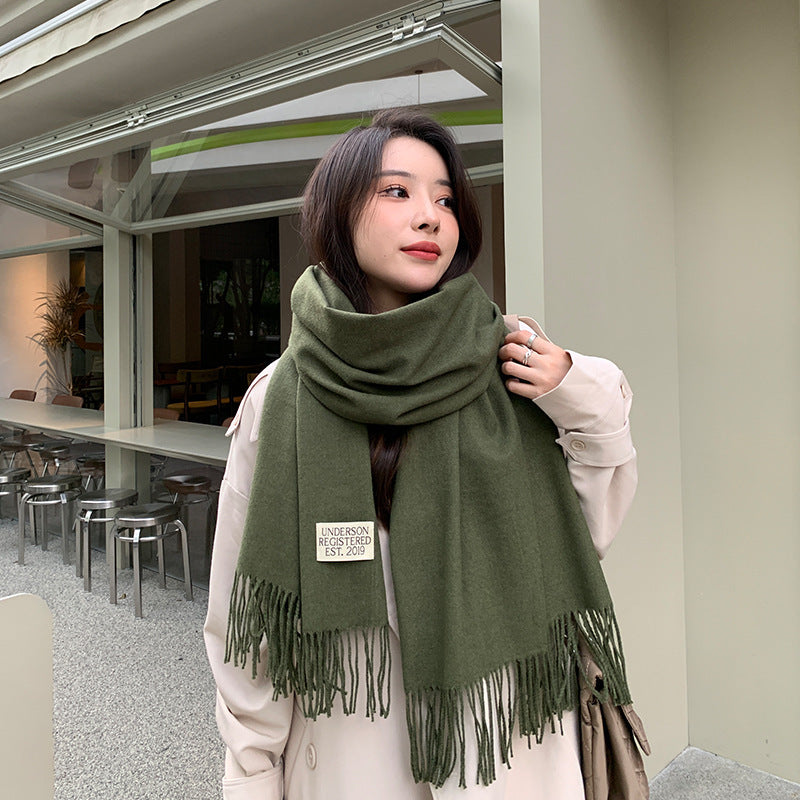 Elegant Wool Blend Tassel Scarf