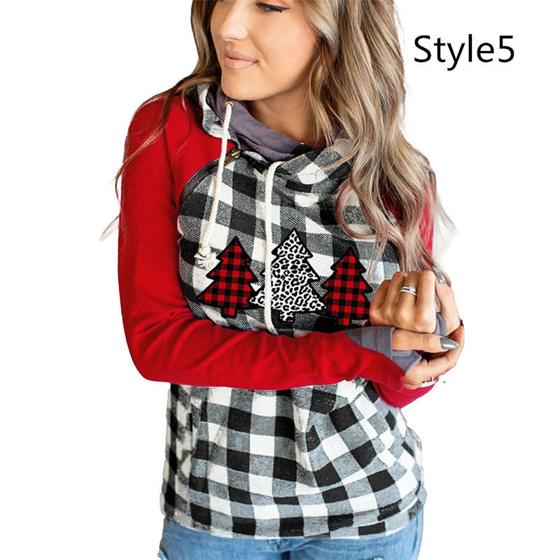Christmas Tree Print Hooded Sweater Women