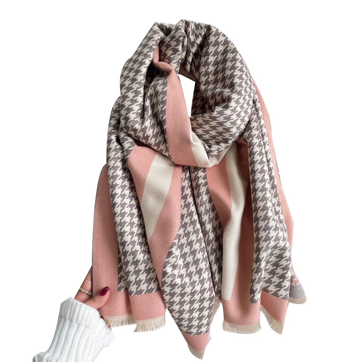 Houndstooth Plaid Scarf Female Cashmere Big Shawl Thickened To Keep Warm
