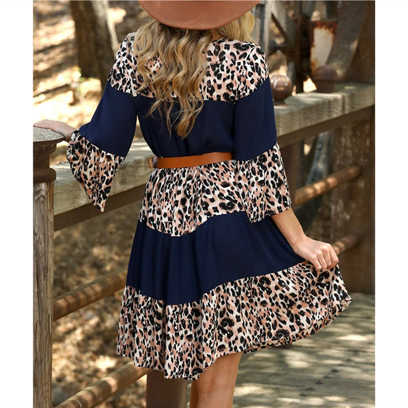 Floral Breeze Round Neck Bell Sleeve Pullover Dress