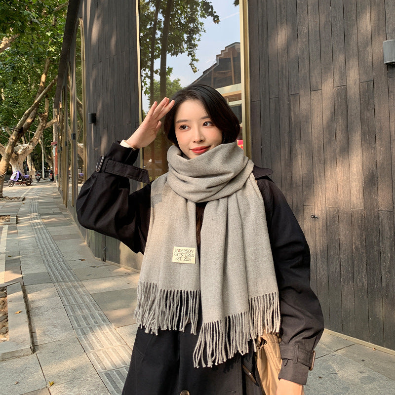 Elegant Wool Blend Tassel Scarf