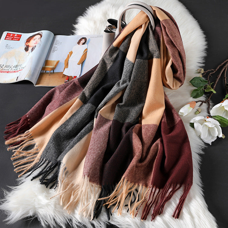 Autumn Winter New Women British Cashmere Checked Scarf Female 200x70 Double Side Warm Plaid Tassel Shawl Scarf