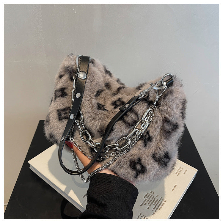 Floral Charm Plush Chain Shoulder Bag