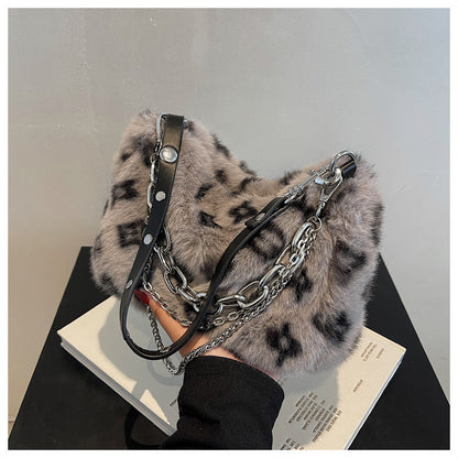 Floral Charm Plush Chain Shoulder Bag