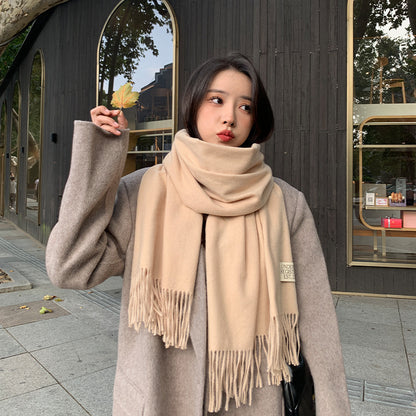 Elegant Wool Blend Tassel Scarf