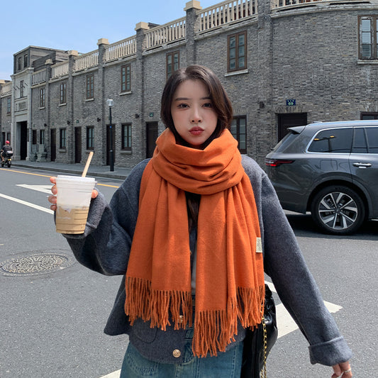 Elegant Wool Blend Tassel Scarf