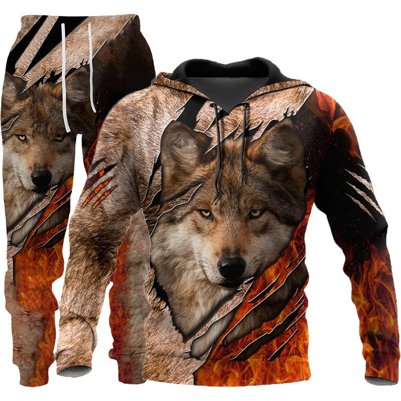 Wolf Graphic Two-Piece Tracksuit for Men – Outdoor Sportswear Set