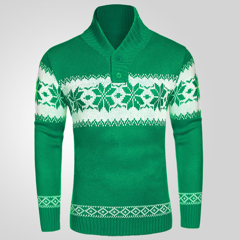 Green sweater with white pattern on a gray background