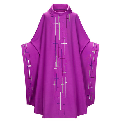 Purple robe with cross patterns on a white background