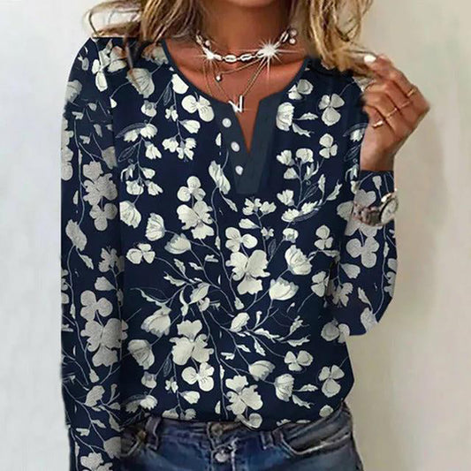 Stylish Floral Print Round Neck Blouse