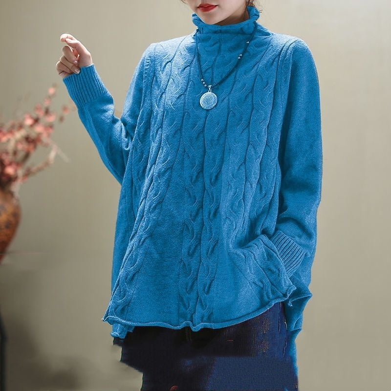 Curling Waves Knitted Sweater with Artistic Slit