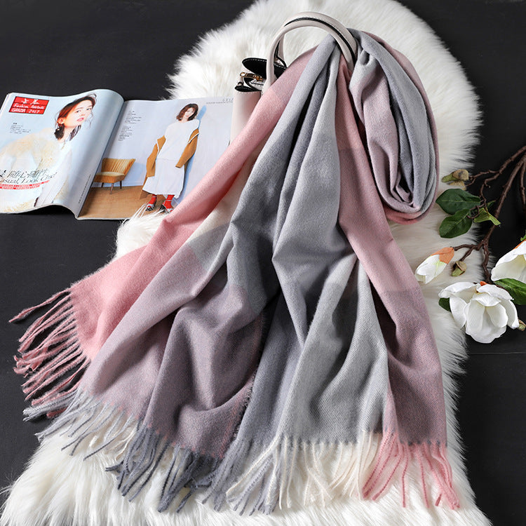 Autumn Winter New Women British Cashmere Checked Scarf Female 200x70 Double Side Warm Plaid Tassel Shawl Scarf