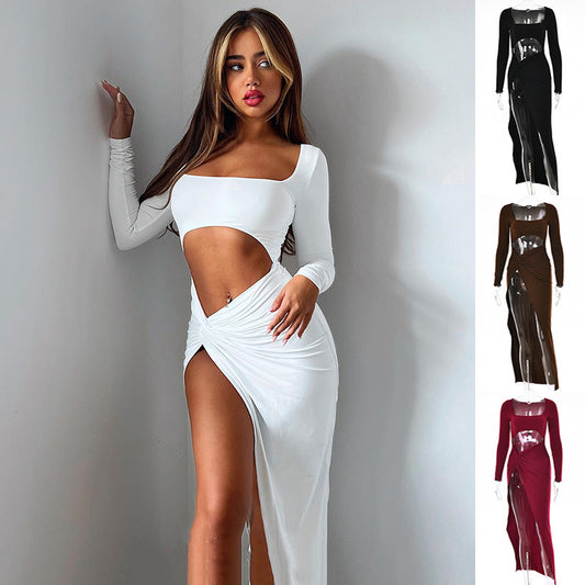 Chic Elegance U-Neck Long Sleeve Dress for Special Occasions