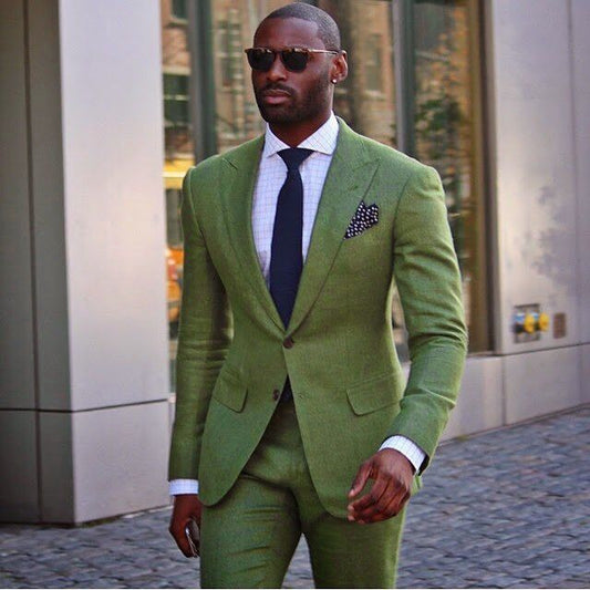 Green Foreign Trade Business Casual Suit: Men's Two-piece Suit for the Modern Groom
