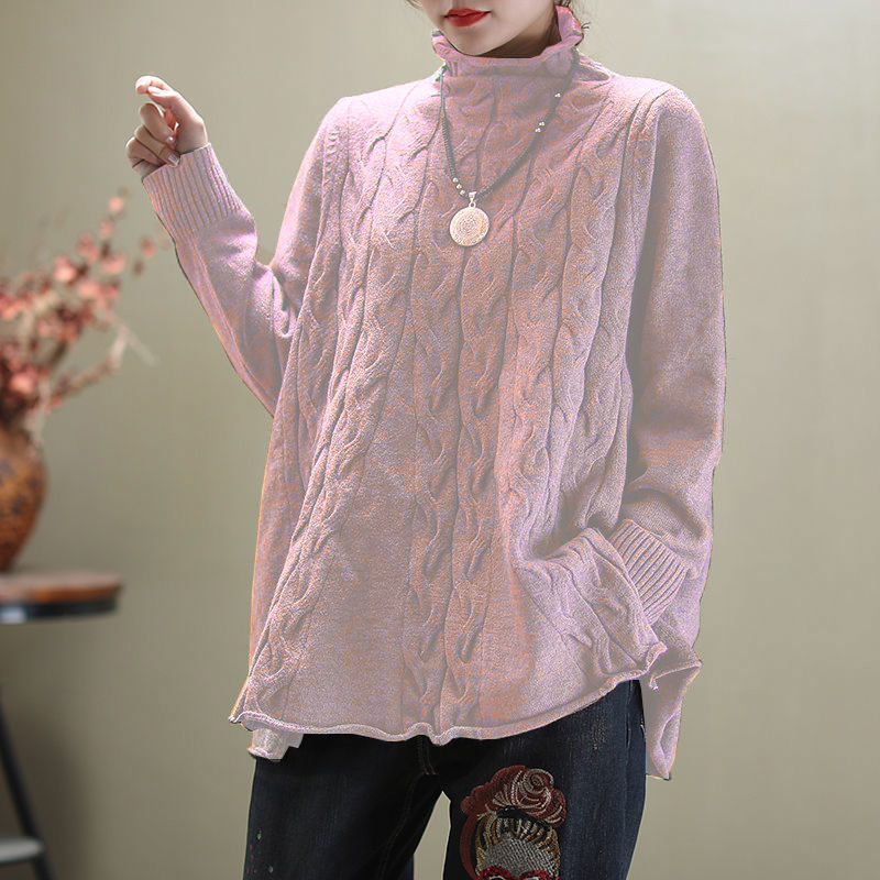 Curling Waves Knitted Sweater with Artistic Slit