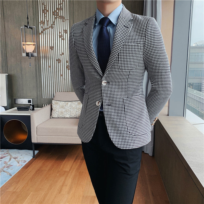 Men’s Slim Houndstooth Jacket – British Style Business Suit