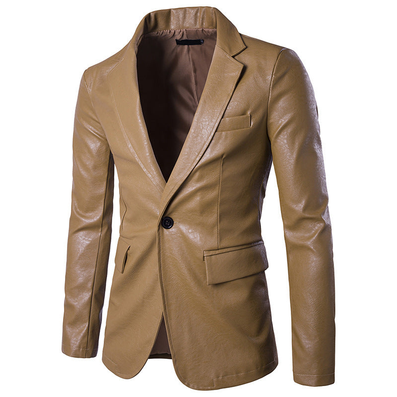 Urban Style PU Leather Single-Button Suit for Men