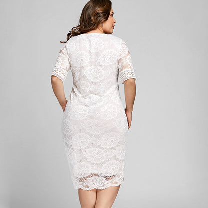 Luxury Lace V-Neck Dress - Large Size, Evening Elegance